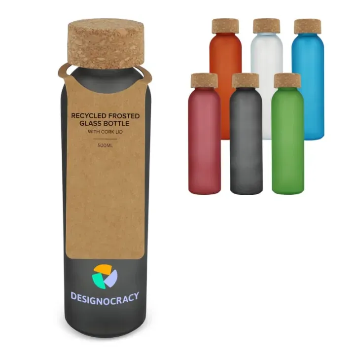 Frosted recycled glass bottle with cork lid 500ml - LT98880 (gadzety reklamowe)